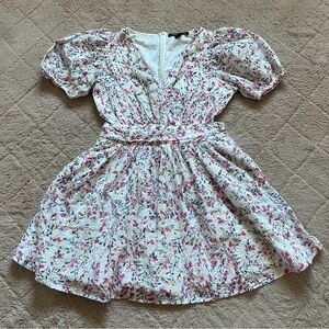 French‎ Connection Deep V Neck Puff Sleeve Floral Mini Dress Women's Size 10